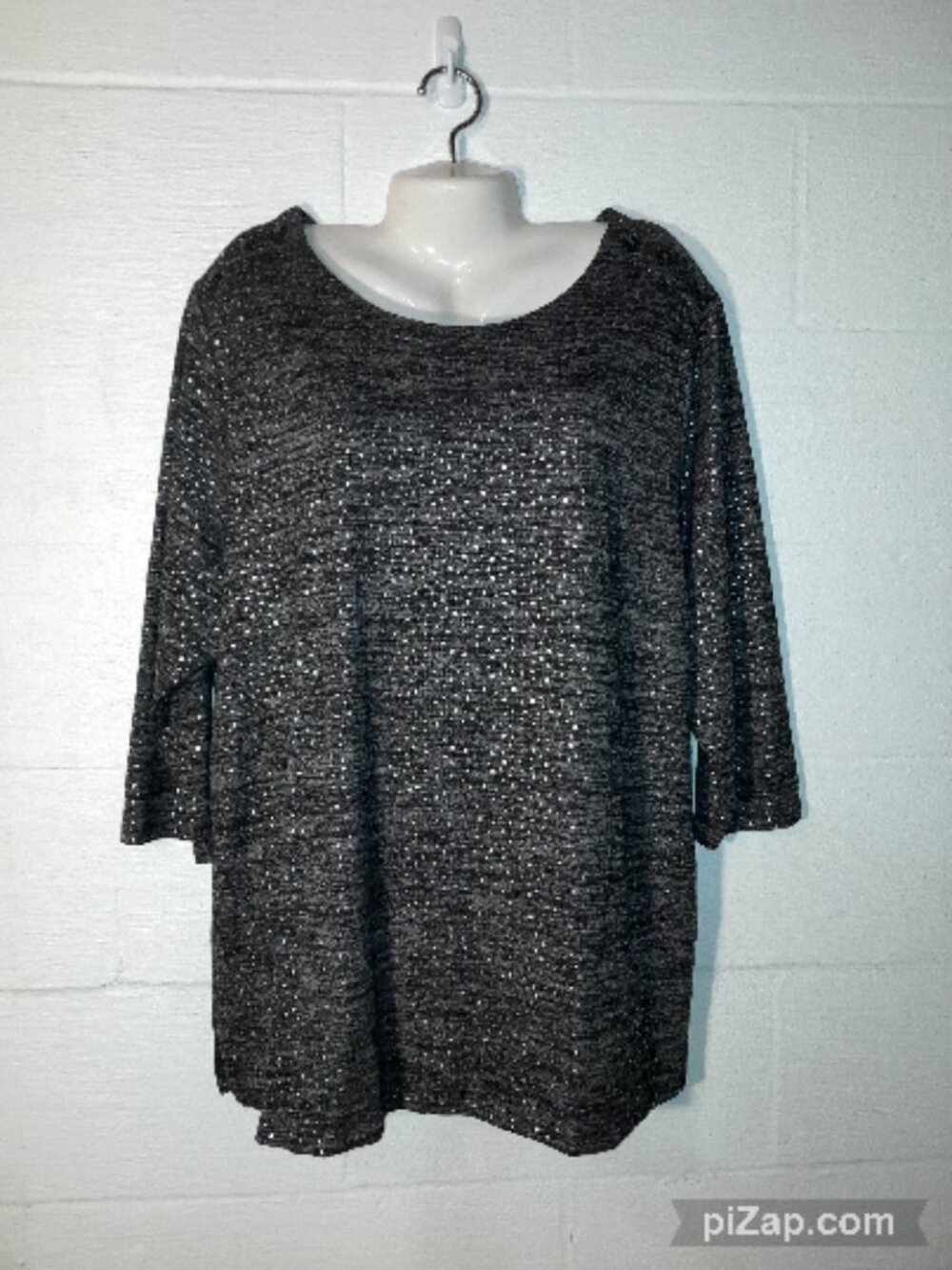 Emily Daniels Women's Plus Size 1X Gray Black Sparkle Stretch Tunic Top Blouse